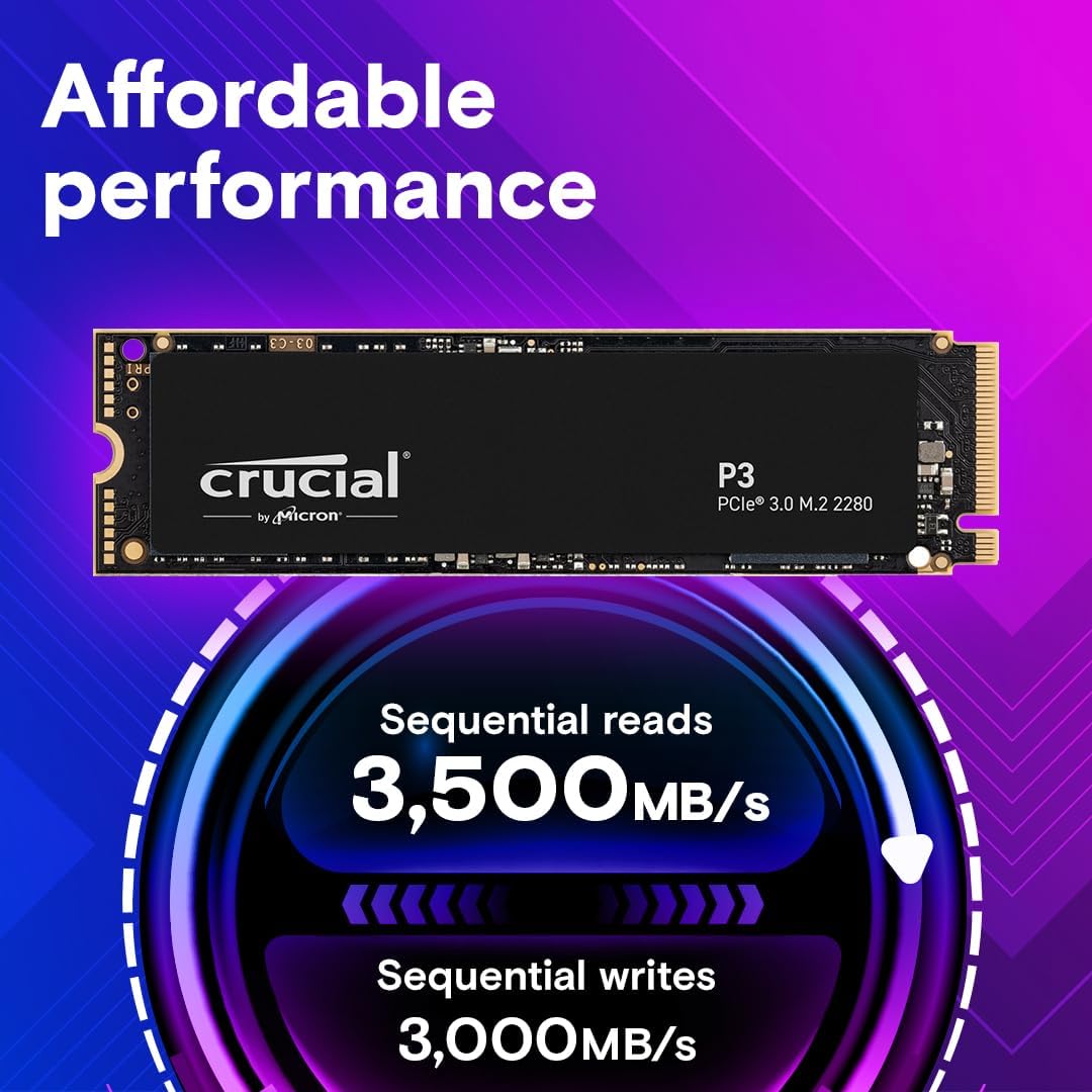 Crucial P3 4TB PCIe 3.0 NVMe M.2 SSD - Up to 3500MB/s, CT4000P3SSD8 Crucial