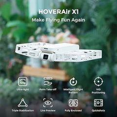HoverAir X1 Combo Pocket-Sized Self-Flying Camera Drone - White HoverAir