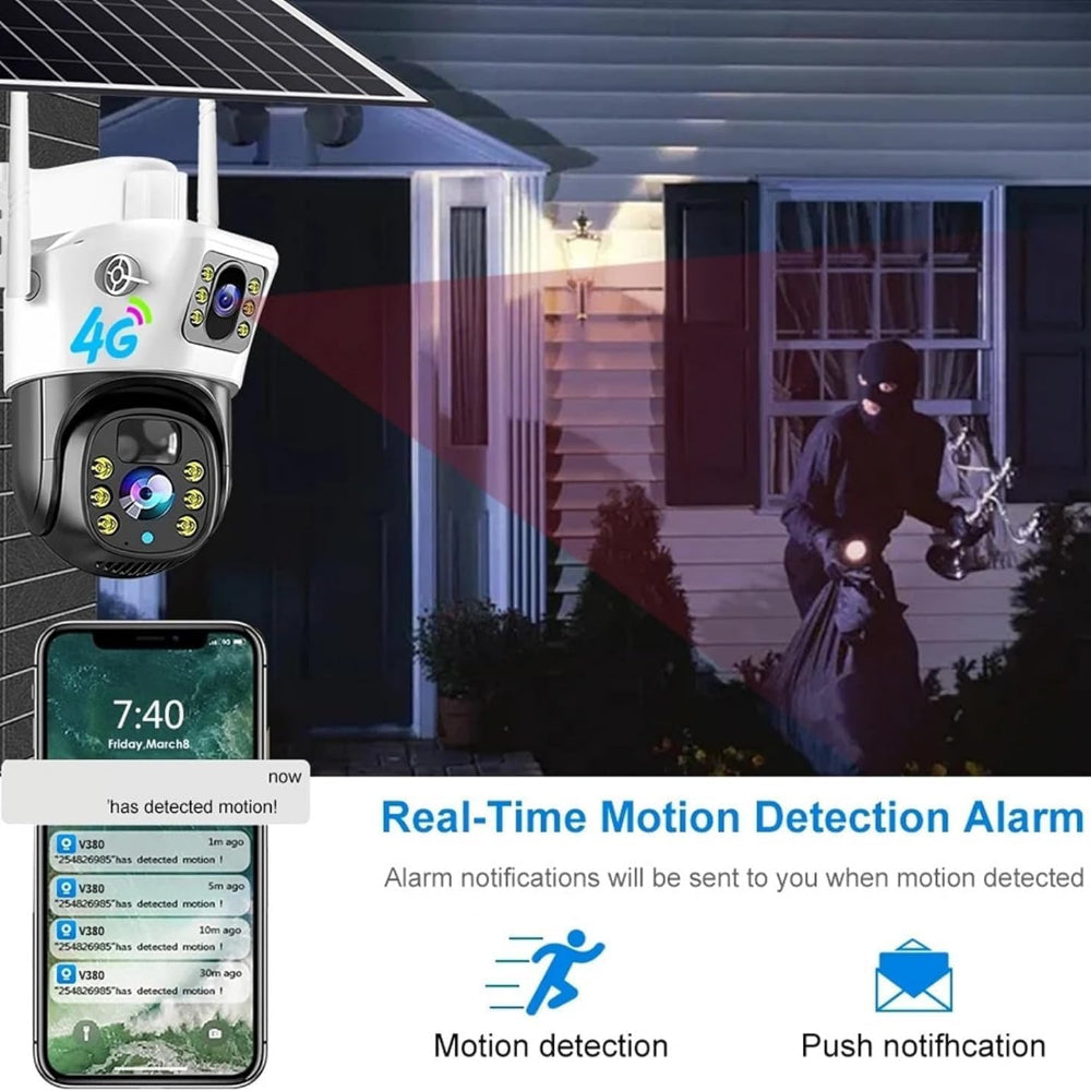 4G SIM Solar Security Camera 8MP 4K Outdoor CCTV IP Camera - Night Vision - PIR Motion Detection - Two-Way Audio - Solar Panel - Dust & Water Resistant