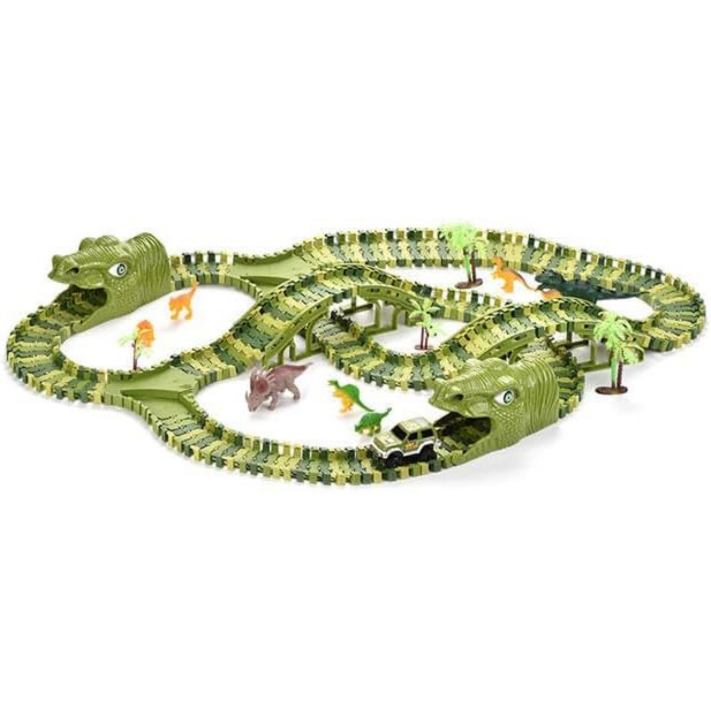 Electric Car and Dinosaur Track Toy Set - Build Your Own Car Track and Explore Dinosaur Paradise - Green Tristar