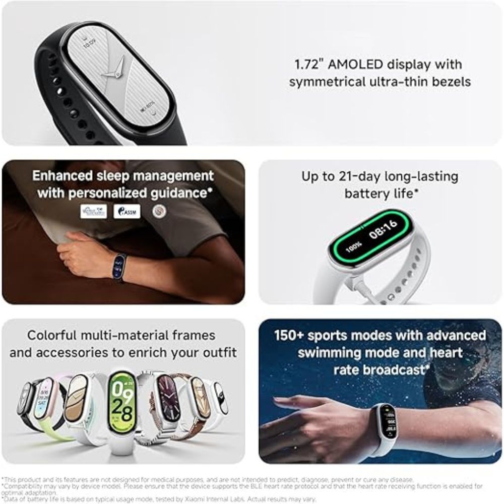 Xiaomi Smart Band 10 Fitness Tracker – 1.72" AMOLED Display – Midnight Black/ Mystic Rose/ Glacier Silver/ Pearl White Xiaomi