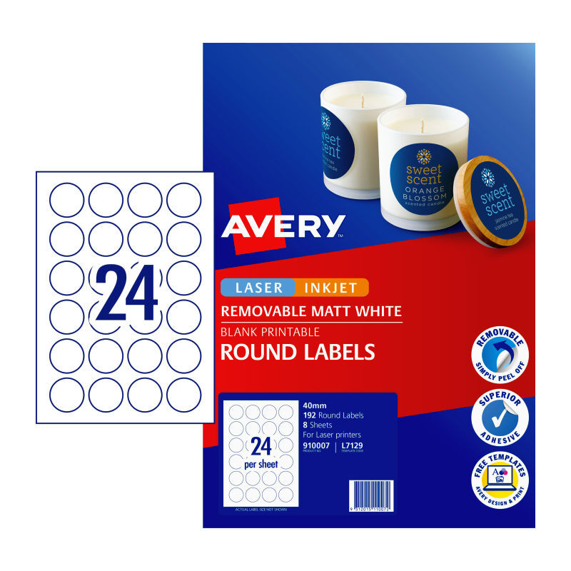 AV Lbl Rd L7129 40mm 24Up Pk8 Avery