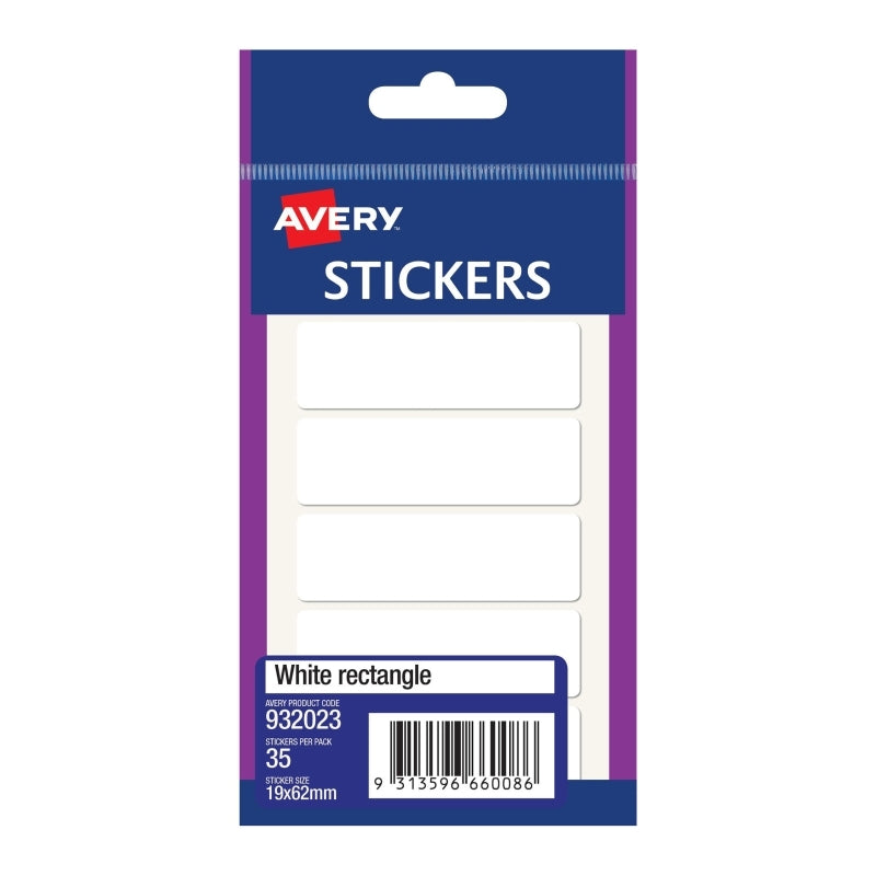 AV Wht Rect Sticker 19x62 Bx10 Avery