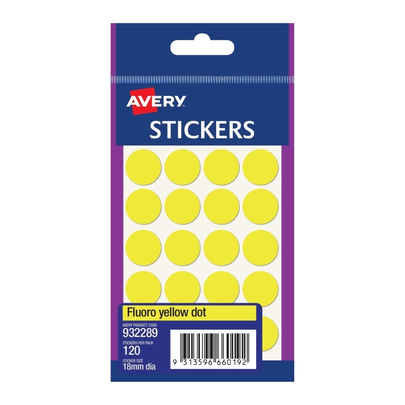 AV Yellow Dots 18mm Pk120 Bx10 Avery