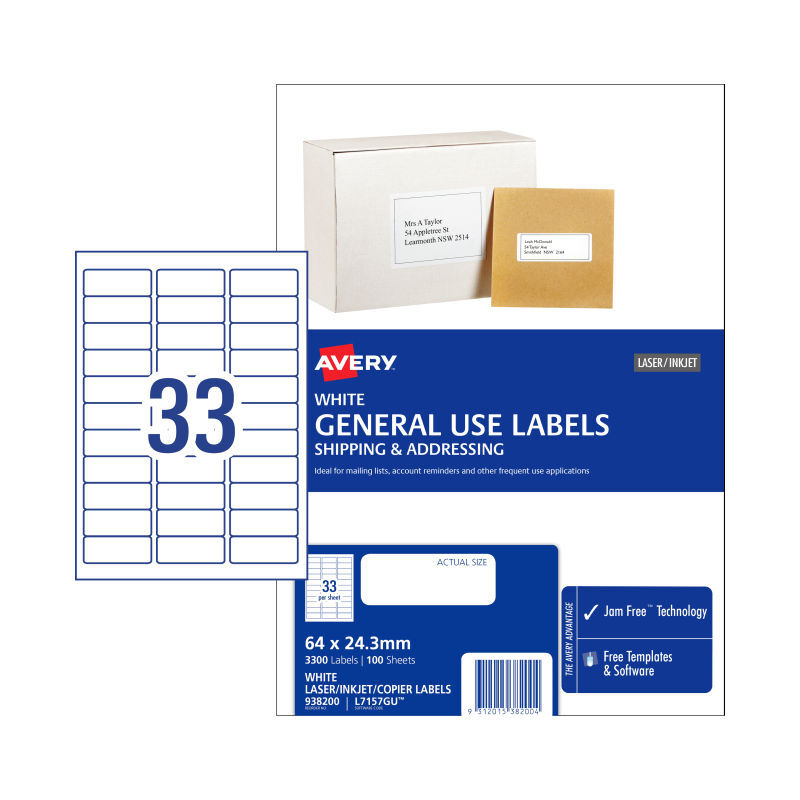 AV Gen Lbl L7157GU 33Up Pk100 Avery