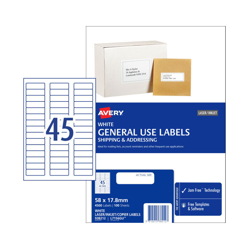 AV Gen Lbl L7516GU 45Up Pk100 Avery