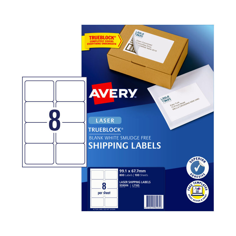 AV Laser Label L7165 8Up Pk100 Avery