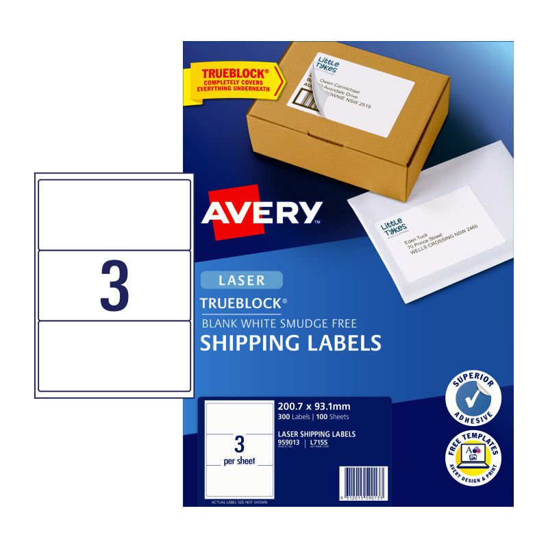 AV Laser Label L7155 3Up Pk100 Avery