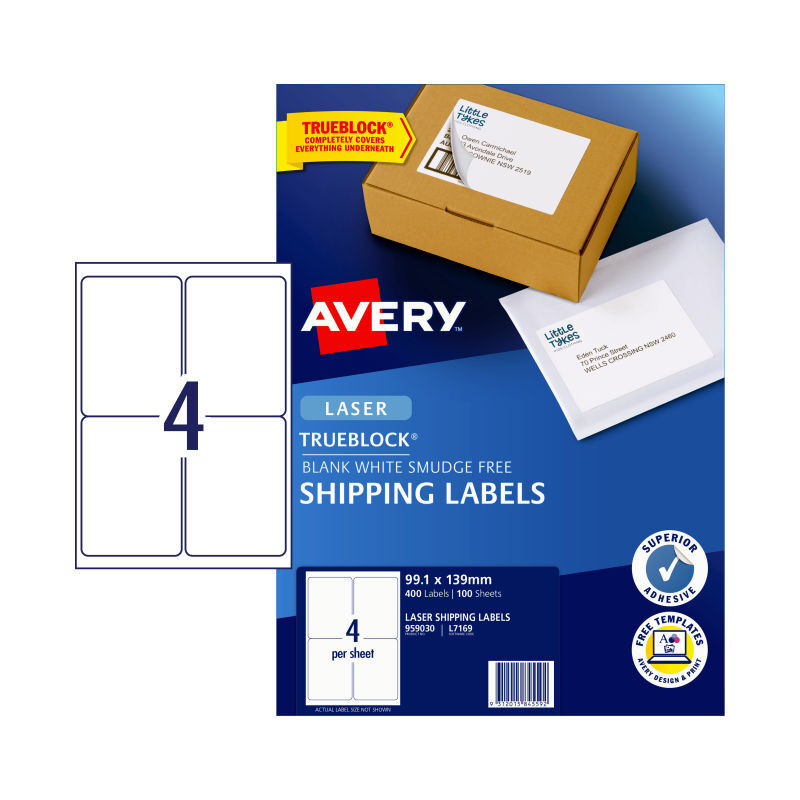 AV Lsr Lbl Shp L7169 4Up Pk100 Avery