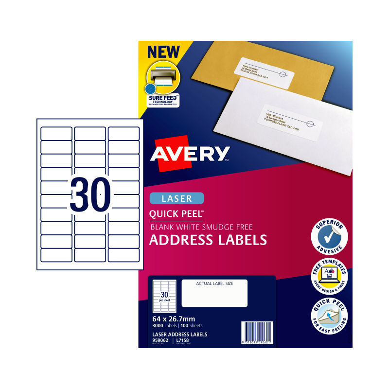 AV Laser Lbl L7158 30Up Pk100 Avery