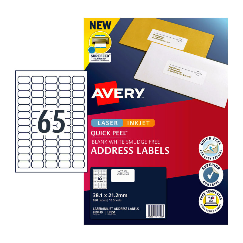 Avery Label QP L7651 65Up Pk10 Avery