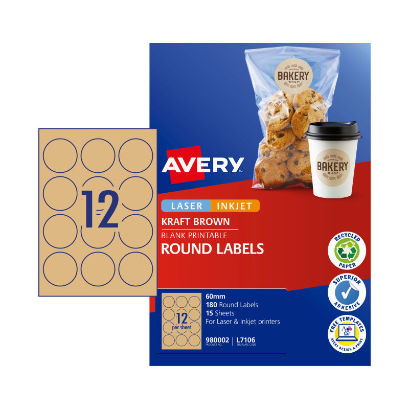 AV Lbl Rd Brn 60mm 12Up Pk15 Avery