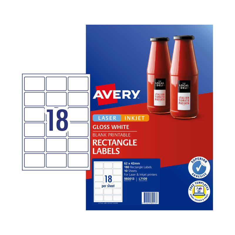 AveryLbl Rect L7109 18Up Pk10 Avery