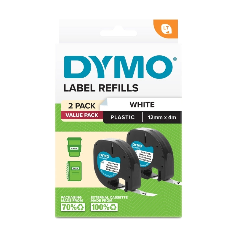 Dymo LetraTag PlasTape Wht Pk2 Dymo