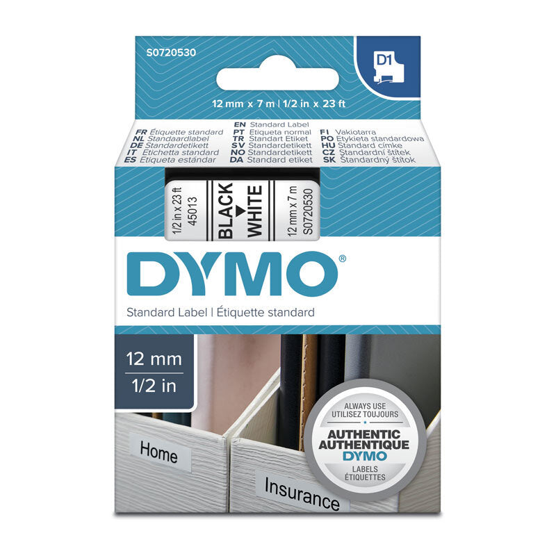 D1 Blk on Wht 12mmx7m Tape Dymo