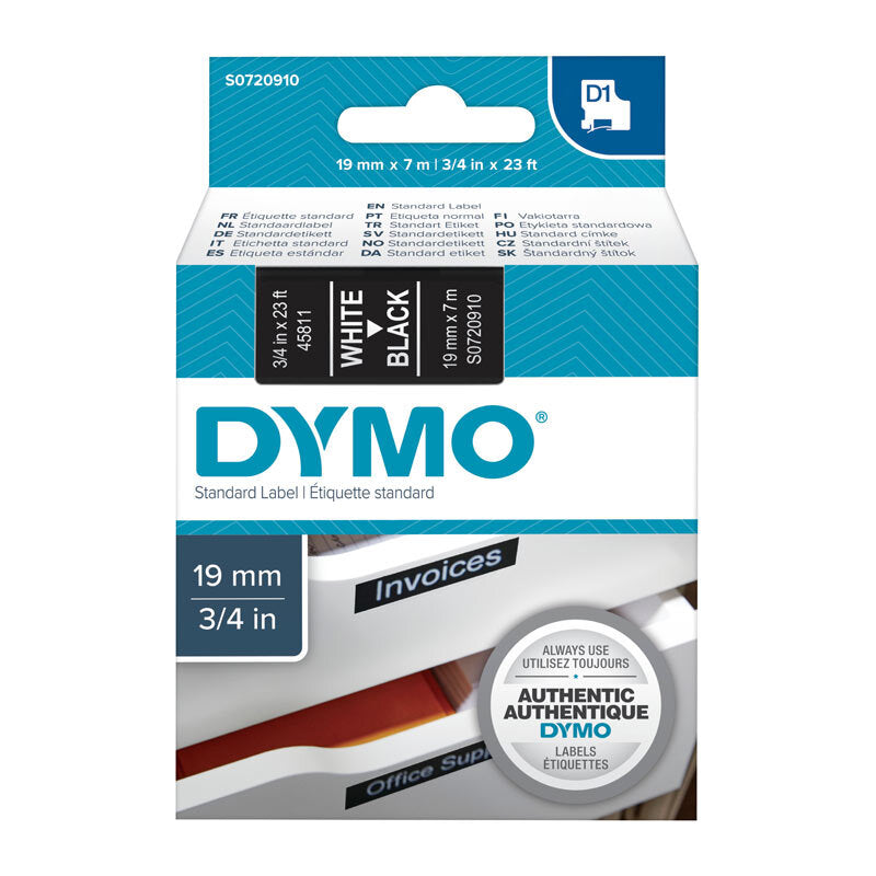 D1 Wht on Blk 19mmx7m Tape Dymo