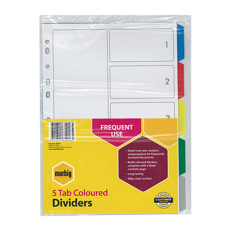 Mbg Divdr Multi Clr PP A4 5Tab Marbig