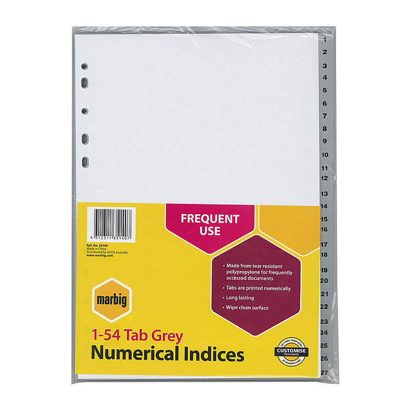 Mbg Indices Grey PP A4 1-54Tab Marbig