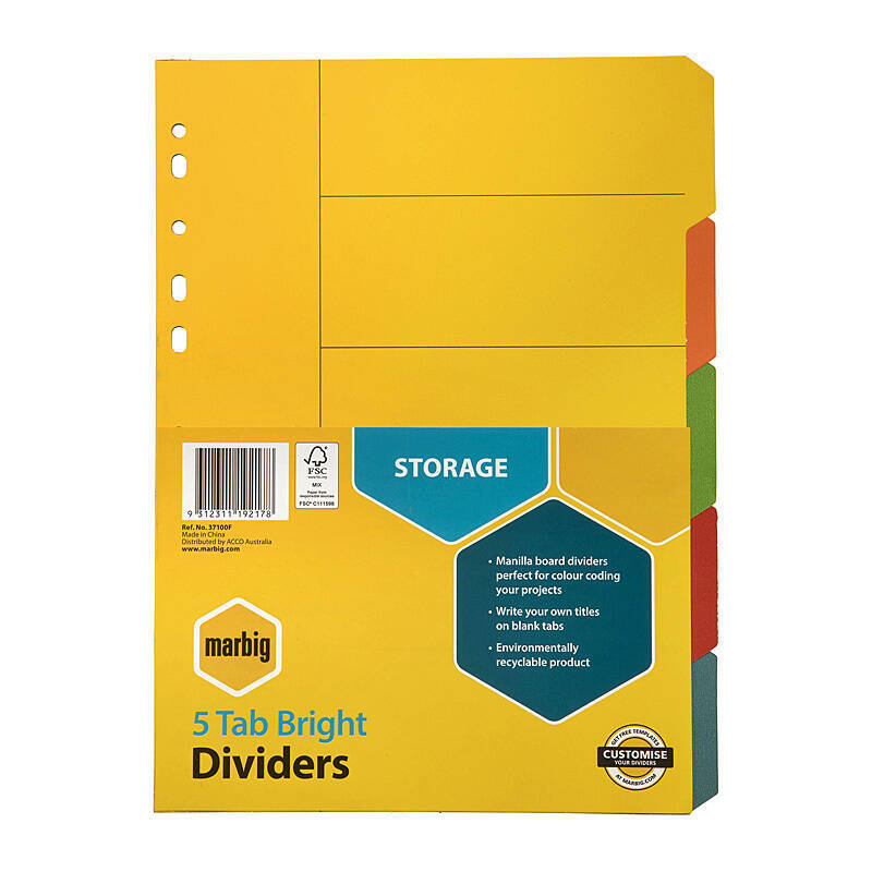 Mbg Divider Bright Mnlla A4 5T Marbig
