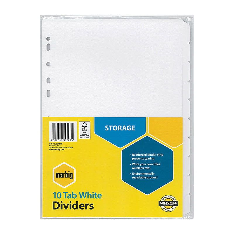 Mbg Divider Wht Mnlla A4 10Tab Marbig