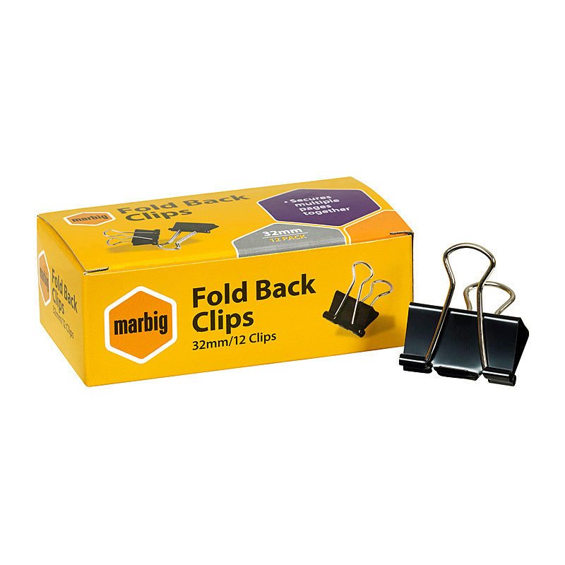 Mbg Fold Back Clips 32mm Bx12 Marbig