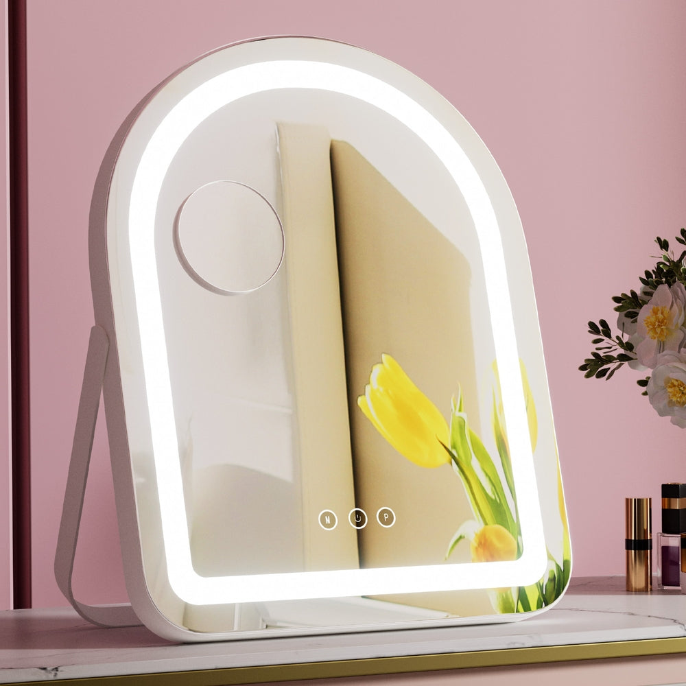 Embellir Makeup Mirror 35x45cm Dressing Vanity LED Stripe Light with 5x Magnification Rotation White Arch Tristar Online