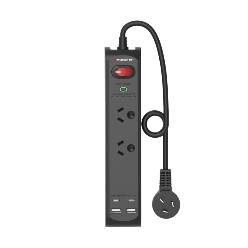 Monster 2-Port Surge+USB Black Monster