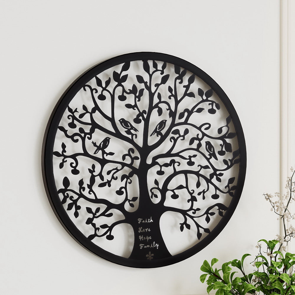 Artiss Metal Wall Art Hanging Sculpture Home Decor Leaf Tree of Life Round Frame Tristar Online