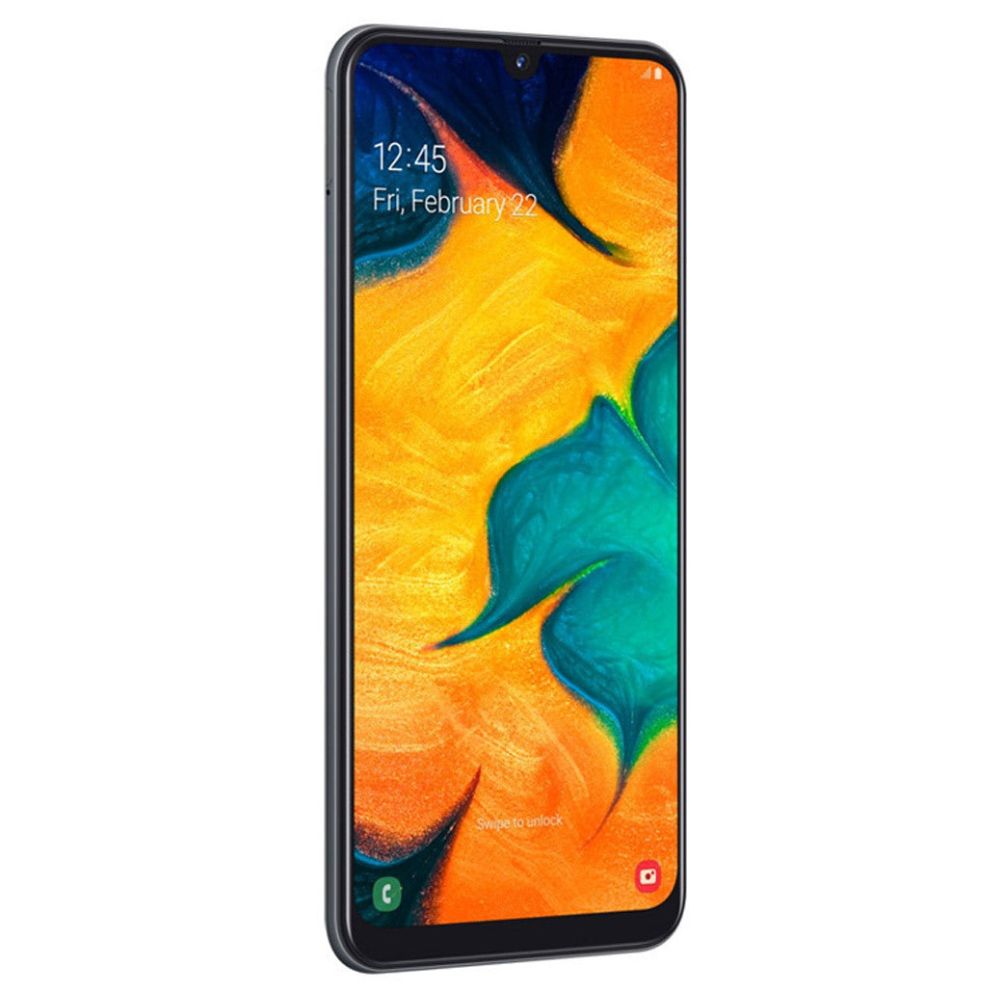 Samsung Galaxy A30 smartphone black, showing front screen view
