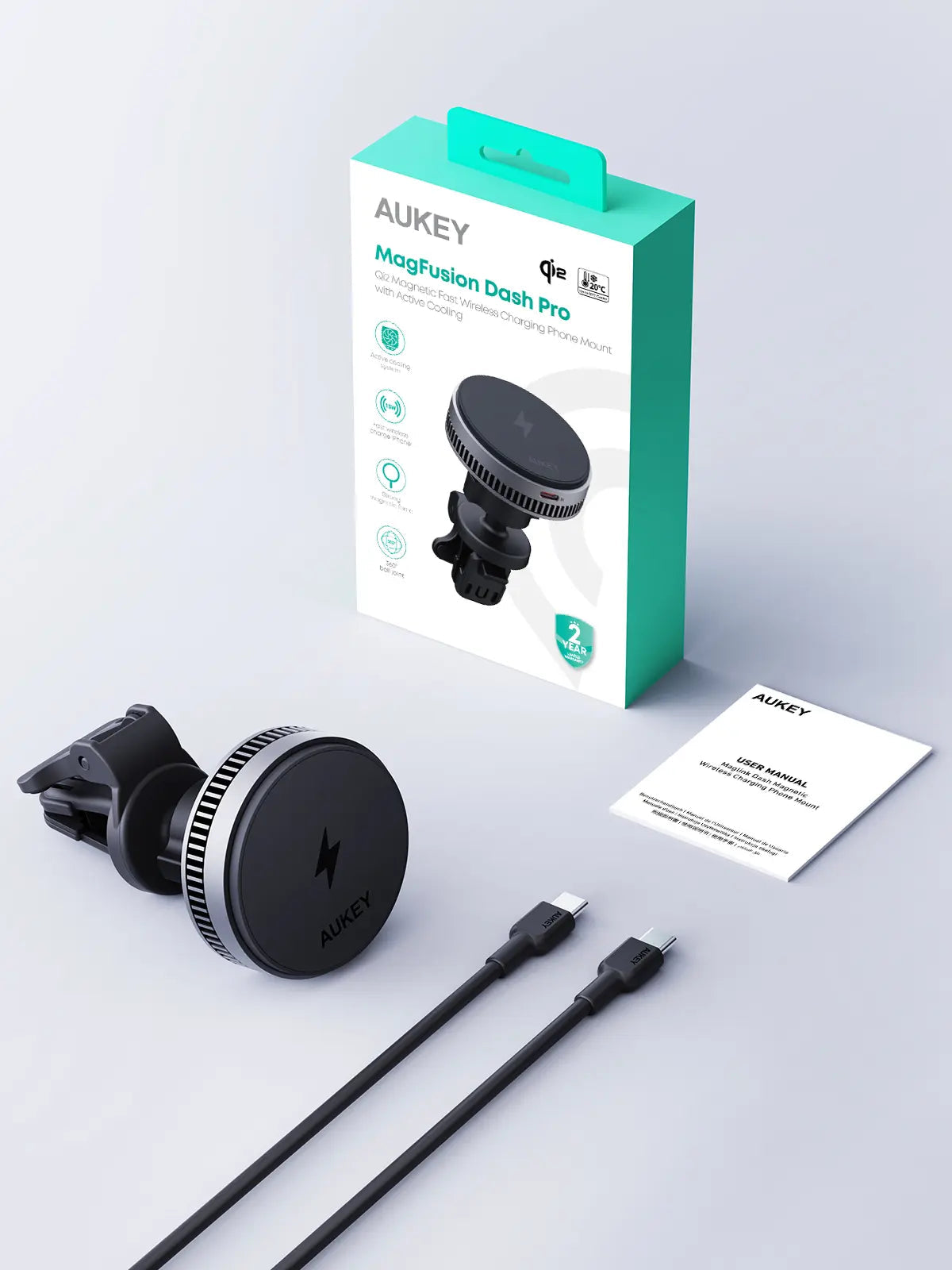 Aukey MagFusion Dash Pro Qi2 Magnetic Fast Wireless Charging Phone Mount with Active Cooling (HD-MC13A) Tristar Online