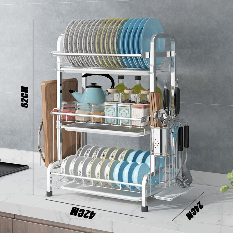 3 Tier Dish Drying Rack Silver 43cm High 60cm Tristar Online