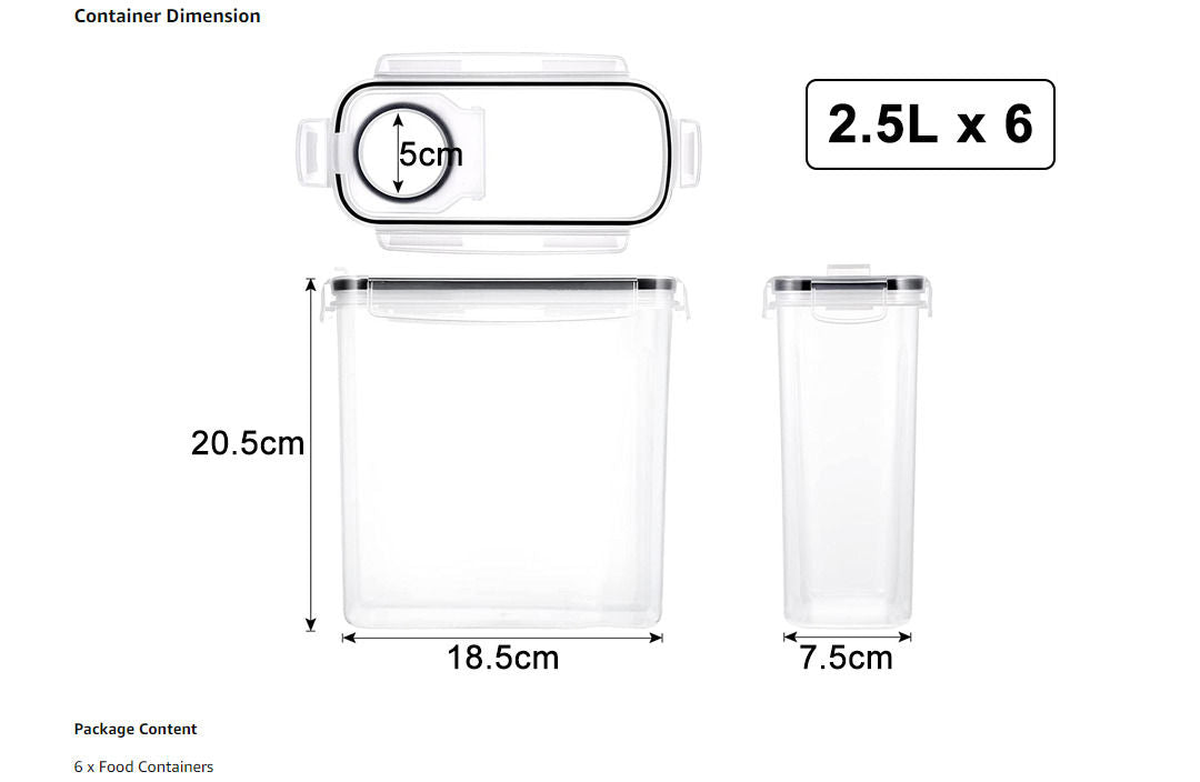 6PCS Food Storage Containers Kitchen Dry Pantry Organiser Airtight Lids Tristar Online