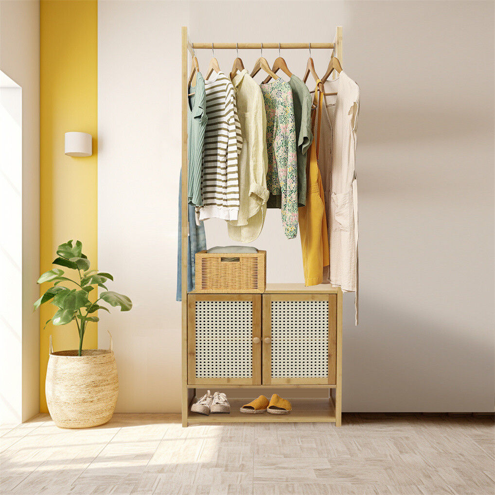 Bamboo Clothes Rack Coat Stand 168cm High Polish 53cm Length Tristar Online
