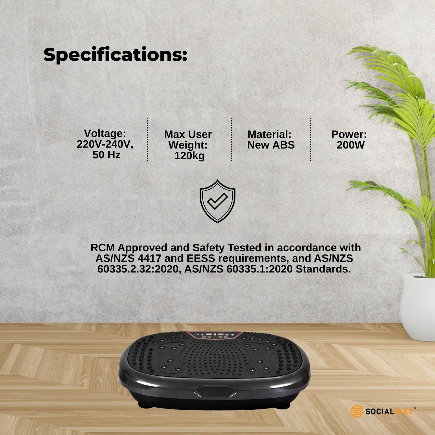 Social Hike 60cm Vibration Plate Machine Full Body Exercise Platform Black