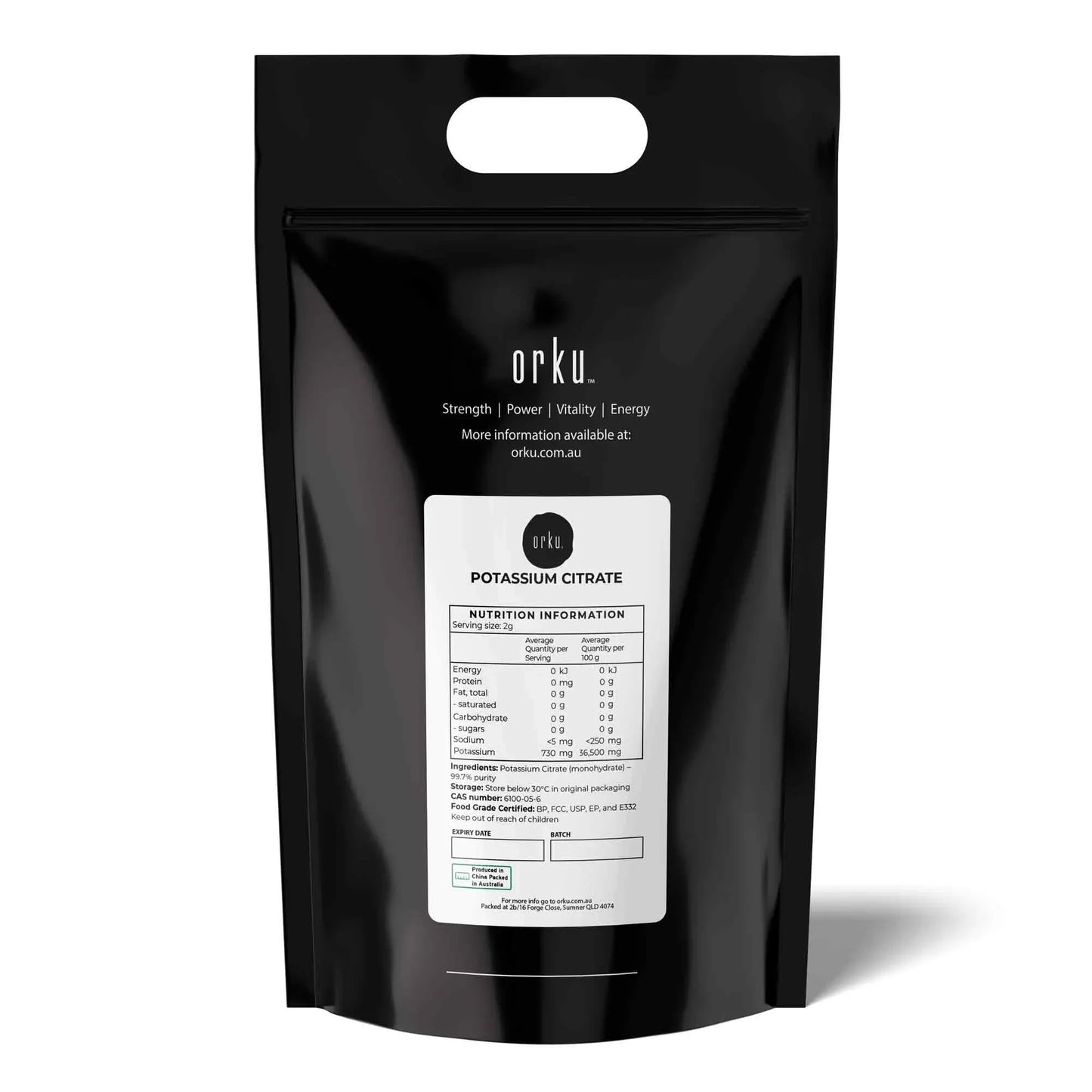 Orku 20Kg Potassium Citrate Food Grade - Granular BP USP FCC E332 Additive