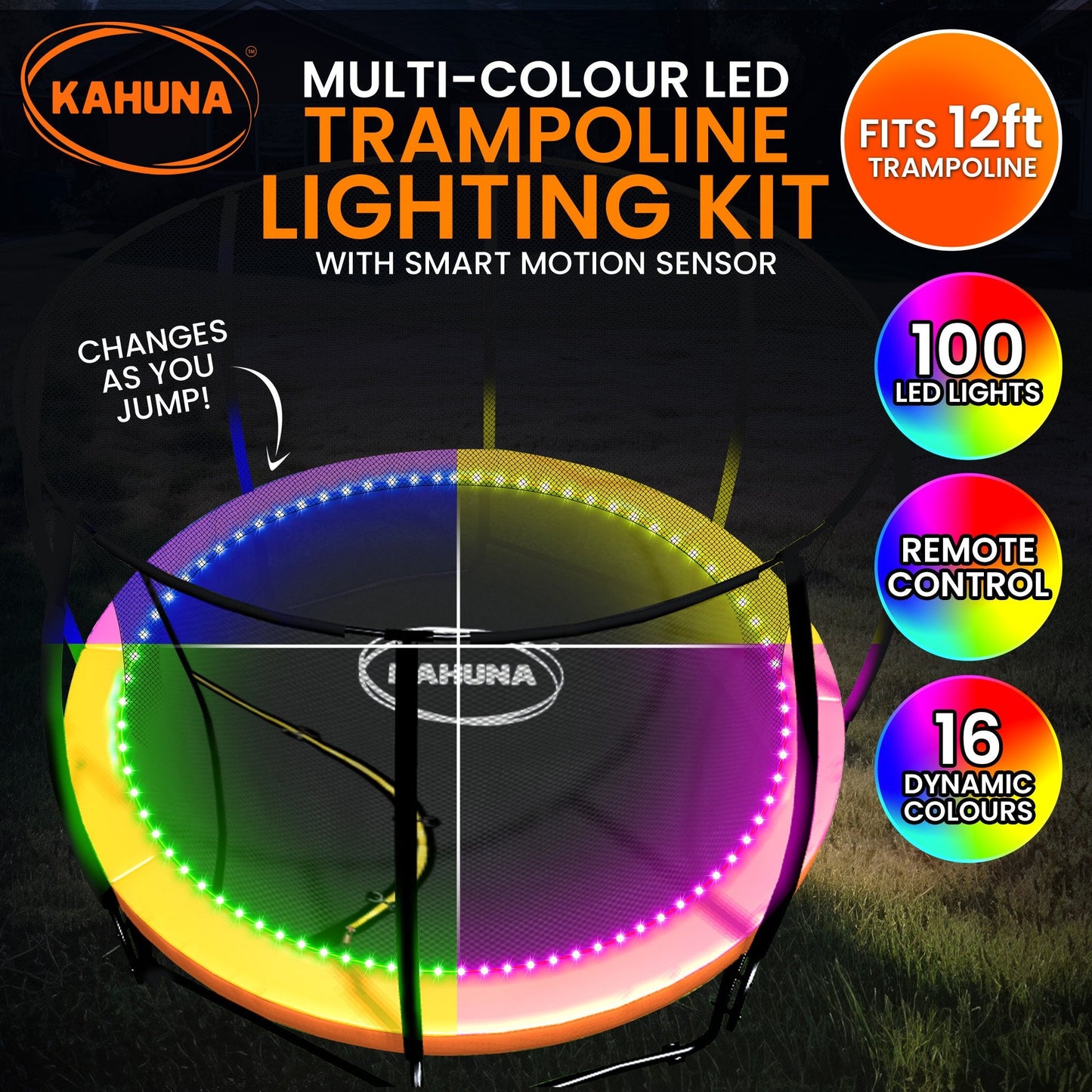 Kahuna LED Kit Suits 12ft Trampolines Multi-Colour Smart Motion Sensor Lighting with 16 colours Tristar Online