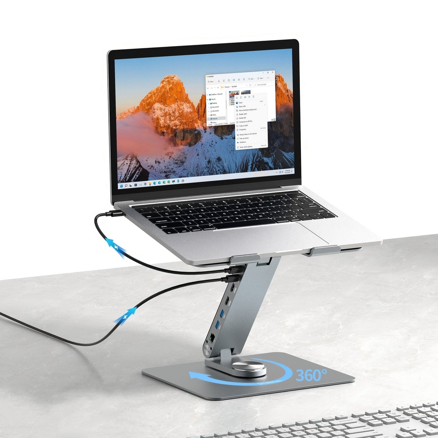 Simplecom CHT660 Adjustable Aluminium Laptop Stand with 6-Port USB-C Docking Station Dual 4K HDMI Display Tristar Online