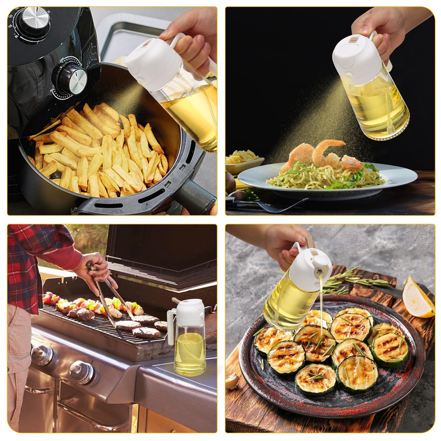 600ml 2 in 1 Glass Oil Sprayer Dispenser Kitchen Sprayz Cooking Baking Oil Bottle BBQ Spray White Tristar Online