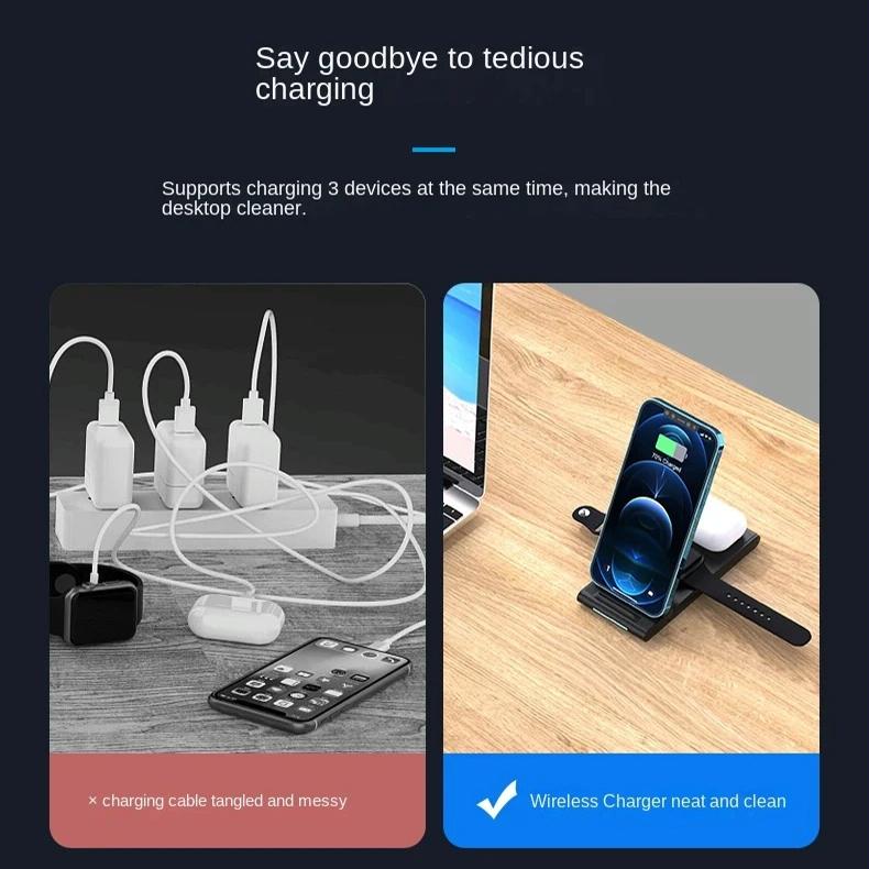 15W Foldable 3 In 1 Wireless Charger Black Tristar Online