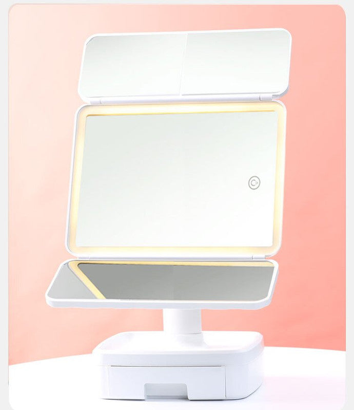Elegant Tri-Fold Shell LED Vanity Mirror - Smart Makeup Gift with Storage & Illumination Tristar Online