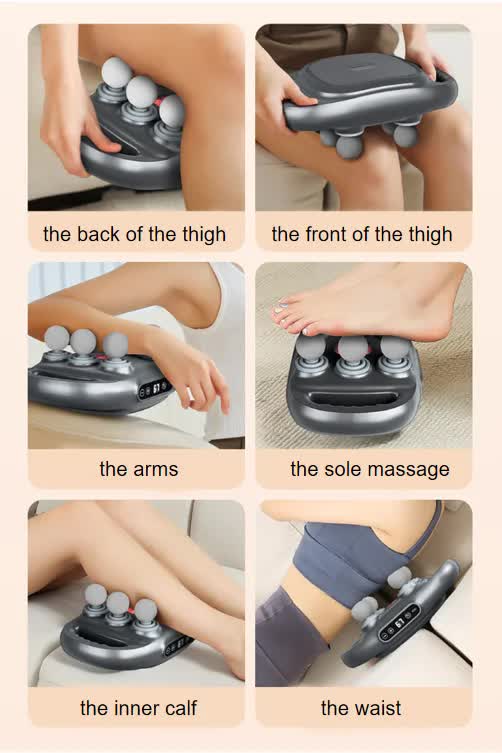 Dark Grey Advanced 6-Head Percussion Massager with Heat - Rechargeable Deep Tissue Muscle Relief Gun Tristar Online