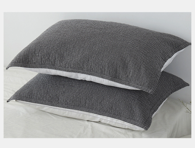 Grey Breathable 4-Layer Cotton Gauze Pillow Towel Pair - Japanese Style Grid (52x75cm) Tristar Online