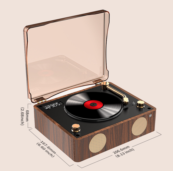 Retro Turntable Style Bluetooth Speaker & CD Player with Display - USB Rechargeable Tristar Online