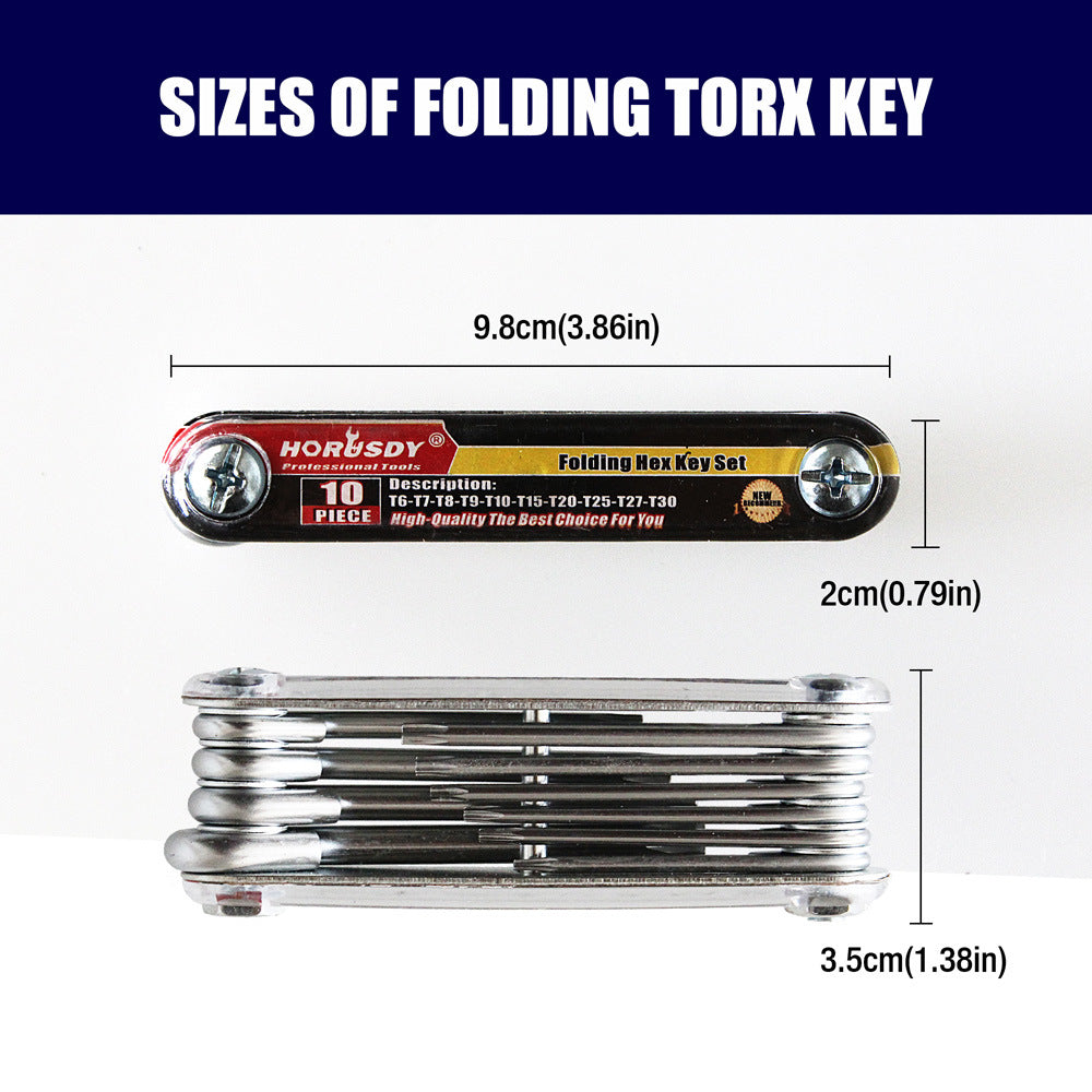 10-Piece Folding Torx Key Wrench Set - T6-T30 Star Keys, Portable Multi-Tool(silver) Tristar Online