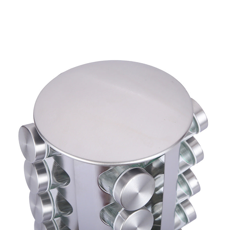 Modern stainless steel round-top rotating spice rack with 16 empty glass jars (88 ml each) Tristar Online
