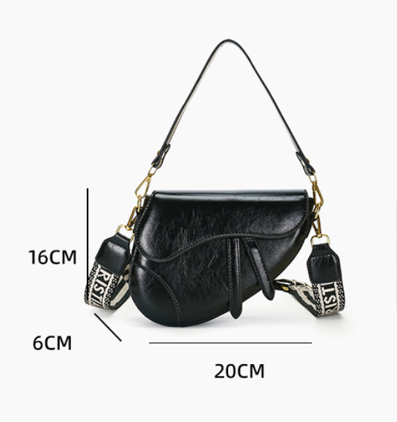 Brown Chic Saddle Crossbody Bag with Wide Guitar Strap - PU Leather Tristar Online