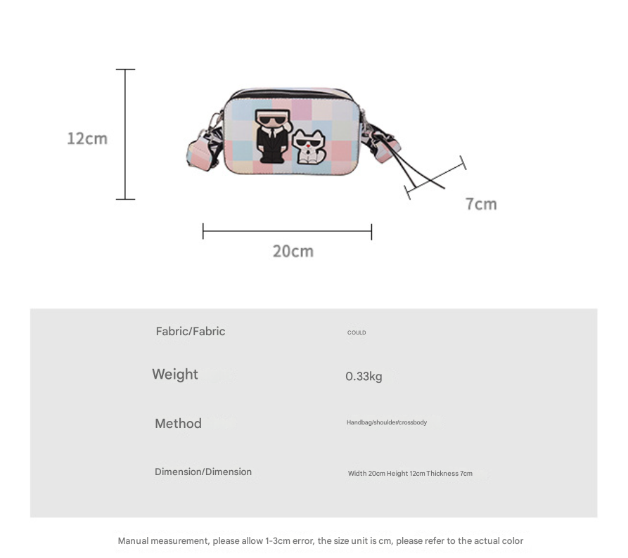 Pink plaid Unique Doodle Print PU Leather Bag - Lightweight Crossbody with Character Tristar Online