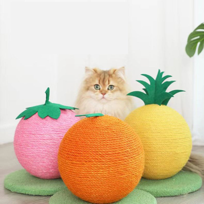 Yellow Pineapple And Green Base Fun Fruit Shaped Sisal Cat Scratcher Ball - Durable Scratching Toy with Stable Base Tristar Online