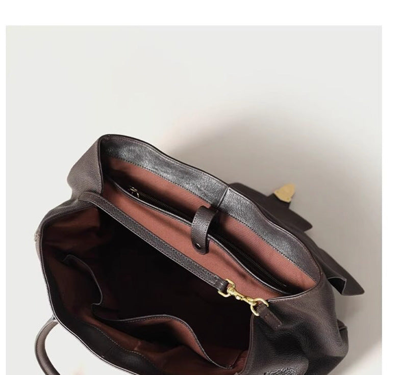 Size L Brown Elegant Women's Leather Briefcase Tote - Vintage Style Large Capacity Commuter Handbag - Premium Cowhide Leather Tristar Online