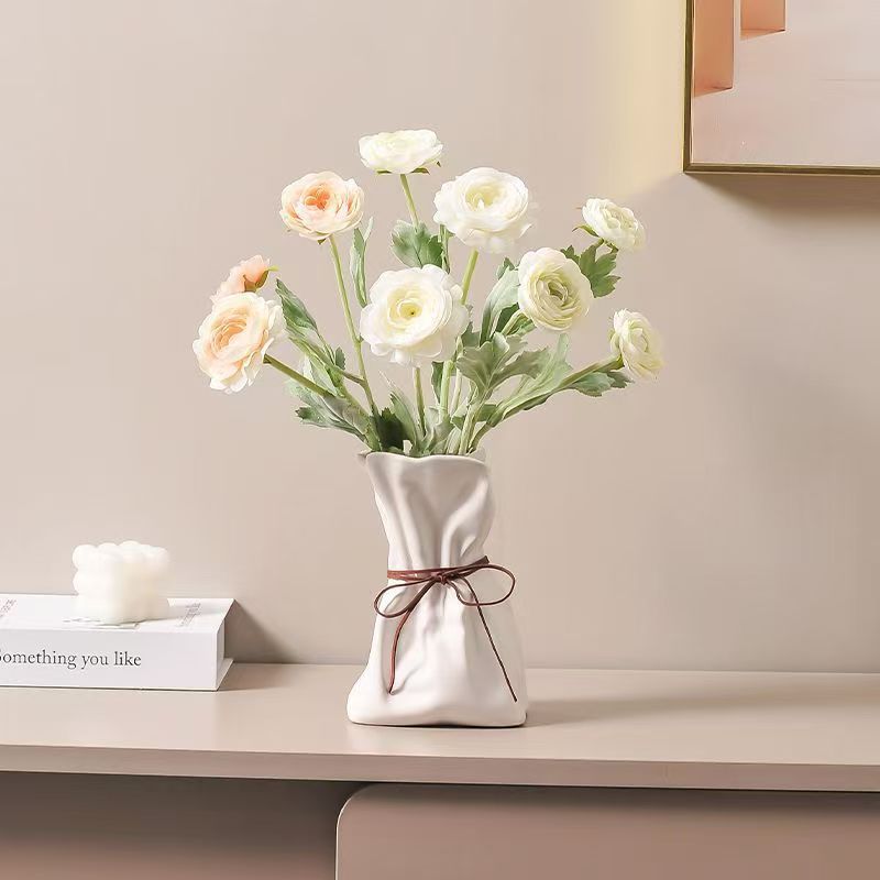Coffee And White Chic Money Bag Inspired Vase - Modern Resin Decorative Flower Holder & Tabletop Accent(Use the mobile phone as a reference for size) Tristar Online